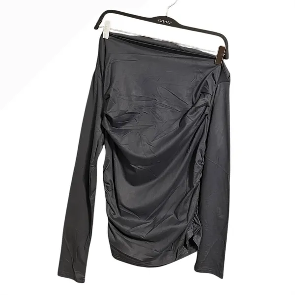 Charcoal Gray Ruched Off Shoulder Long Sleeve Top Size M - Image 3