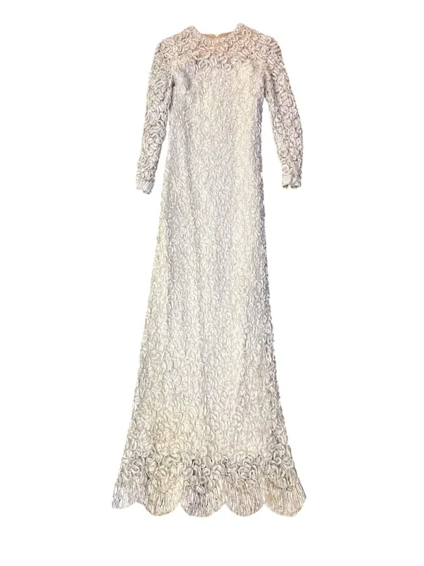 Vintage Jack Bryan Cream Lace Maxi Dress Womens XS? (0-2) Long Sleeve Boho USA - Image 3