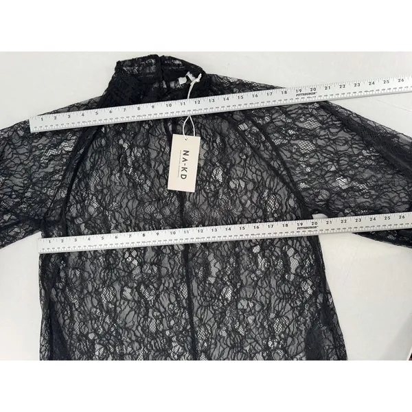 NA-KD Black Lace Blouse 36 US Small 4 Sheer Romantic Grunge Whimsigoth Layering - Image 13