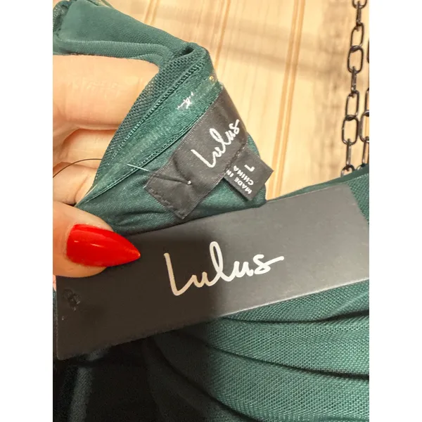 NWT Lulus Epitome of Allure Emerald Green Strapless Ruched Tulip Maxi Dress Sz M - Image 7