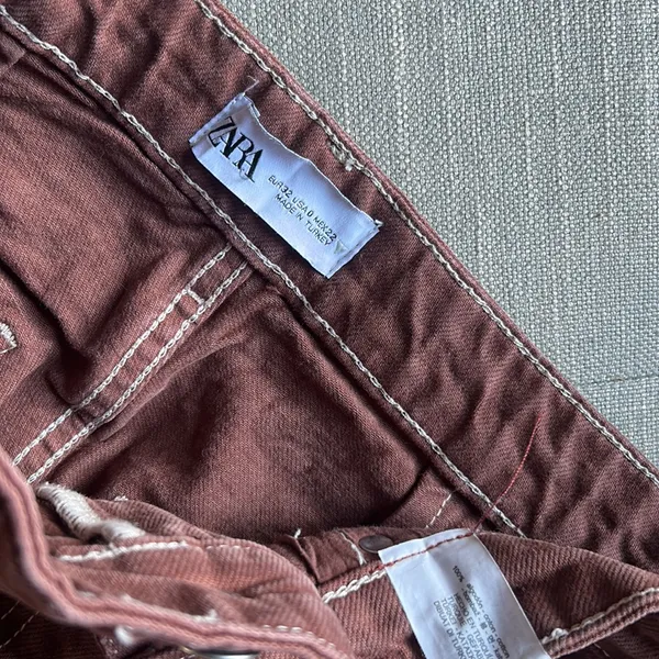 Zara Reddish Brown Thick Denim‎ Wide Leg Jeans - Image 6