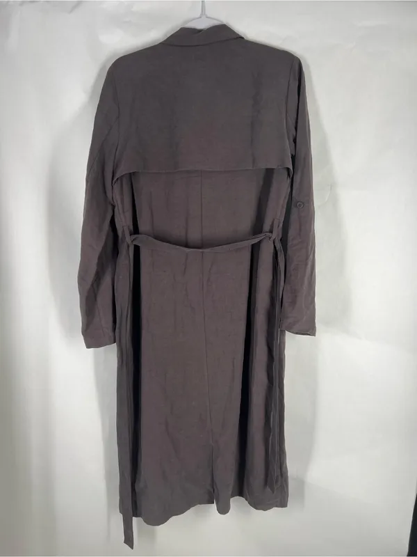 Garnet Hill Silk Linen Lightweight Draped Front Long Topper Coat Size 6 - Image 9