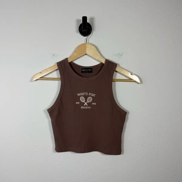 White Fox Boutique Women’s Embroidered Racquet Logo Tank Brown Size XS - Image 2