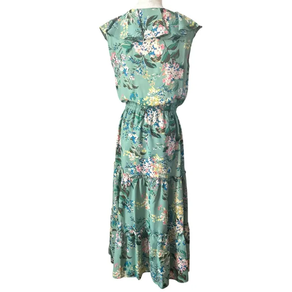 Lauren Conrad Dress Boho Fairy Green Floral Ruffle Layered Cinched Waist SZ SM - Image 8