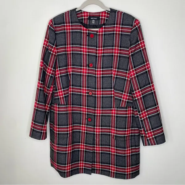 Nine West plaid over coat/blazer in size 16 red gray white - Image 3