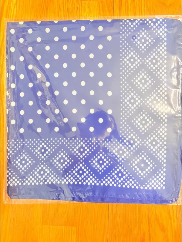 Elegant Blue Polka Dot and Geometric Border Square Satin Polyester Scarf - Image 4