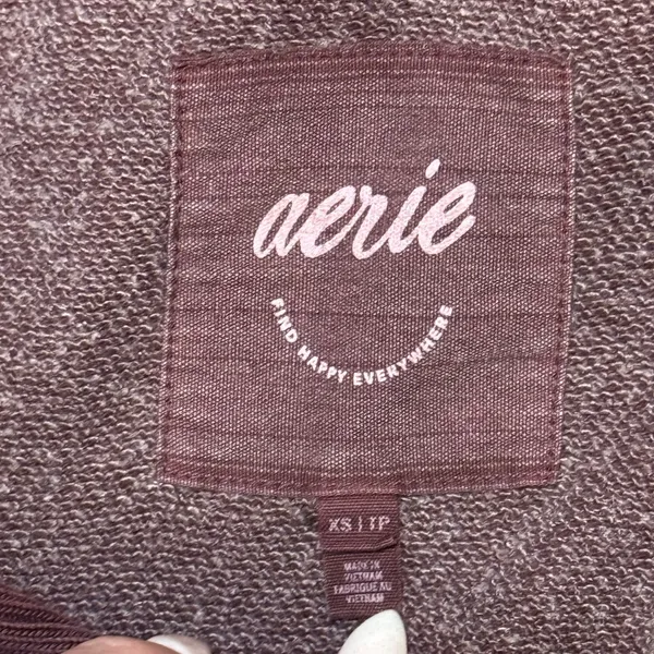 AERIE Maroon Half-Zip Ribbed Funnel Neck Oversized XS Sweatshirt - Image 2