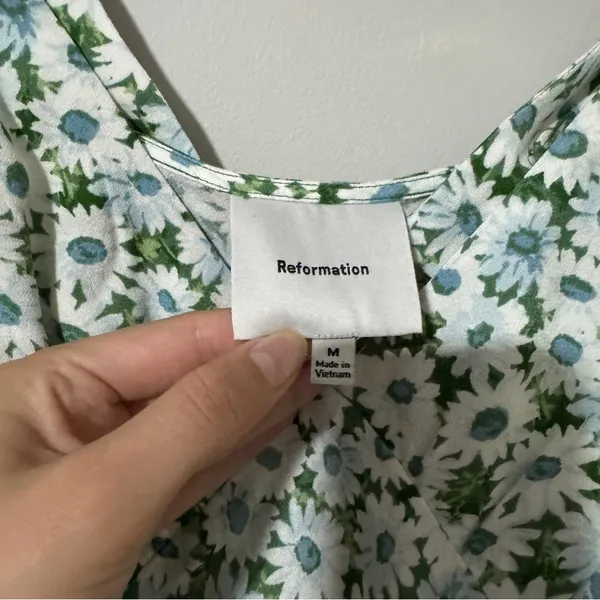 Reformation Beauden Sleeveless V Neck Crepe Midi Dress White Green Floral M - Image 7