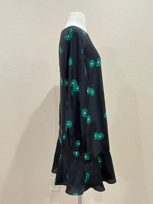 Ann Taylor Green Floral Jacquard Black Flounce Shift Dress with Pockets Size 8 - Image 6