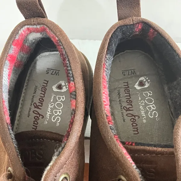 BOBS by‎ Skechers Womens Brown Chukka Boots Plaid Lined Memory Foam Size 7.5 - Image 6