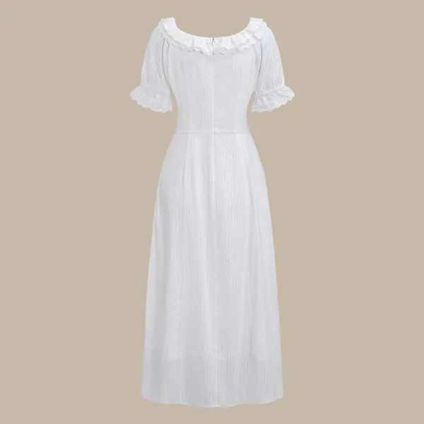 Rihoas White Embroidery Puffed Sleeve Maxi Dress - Image 6