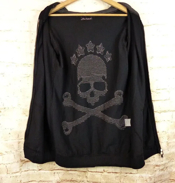 Bad Spirit Massimo Sabbadin Skull Hoodie Womens L Black Crossbones Sequins Italy - Image 13