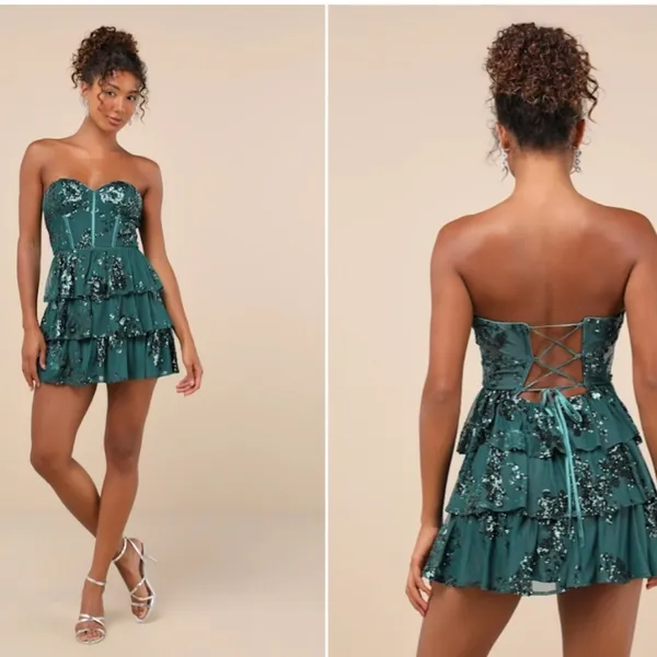 LULUS Sexy FLoral Wedding Prom Cocktail Party Flirty Sparkly Mini Dress - Image 3