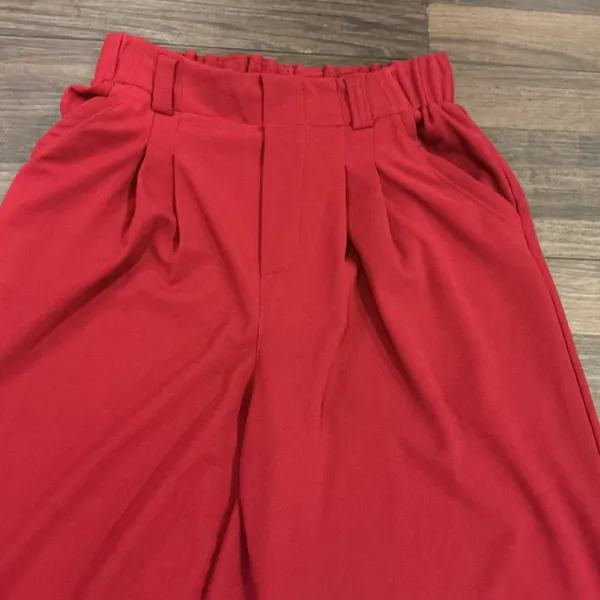 Halara Pleated Wide Leg Trousers Red High Waisted Elastic Back XS Regular Pkt - Image 5