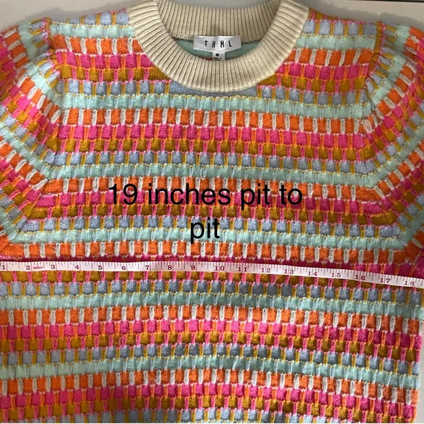 THML Colorful Ribbed Knit Quarter Sleeve Sweater Multicolor Neon Pink Orange - Image 7