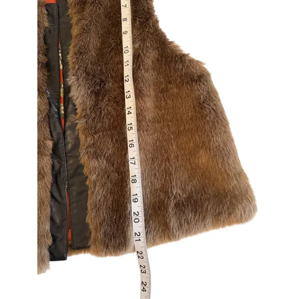 Cynthia Rowley Brown Faux Fur Vest with Orange Print Lining Size L Mobwife‎ fall - Image 11