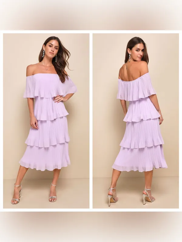 Lulu's Gala Ready Lavender Off-the-Shoulder Ruffle Midi Dress - Image 2