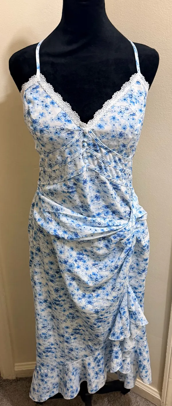 PrettyLittleThing FLORAL PRINT LACE UP BACK TWIST DETAIL MIDI DRESS Size 12 - Image 3