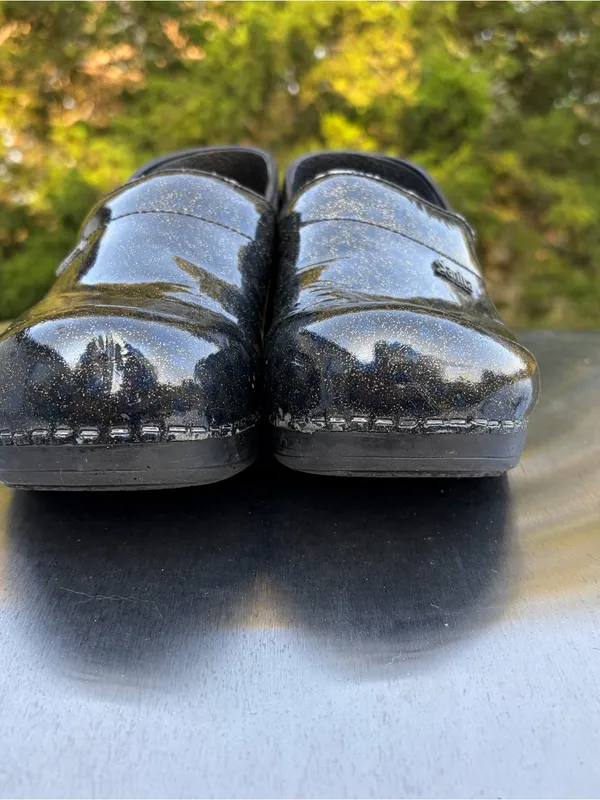 Sanita Professional Black Multicolor Glitter Patent Leather Danish Clogs Sz 40 - Image 9