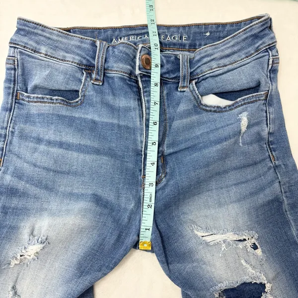 American Eagle‎ Outfitters Ripped Blue Skinny Jeans size 8 Regular - Image 6