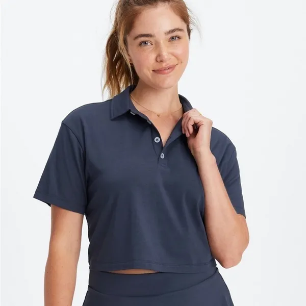 NWT Fabletics Classic Navy Boxy Short Sleeve Polo Shirt Size Medium Blokecore - Image 2