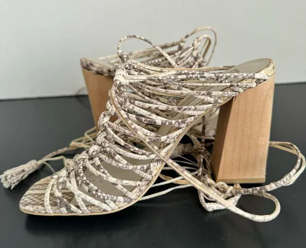 Imagine Vince Camuto Bennie Sandal Beach Vacation Block Heel Size 6 Snake Print - Image 3