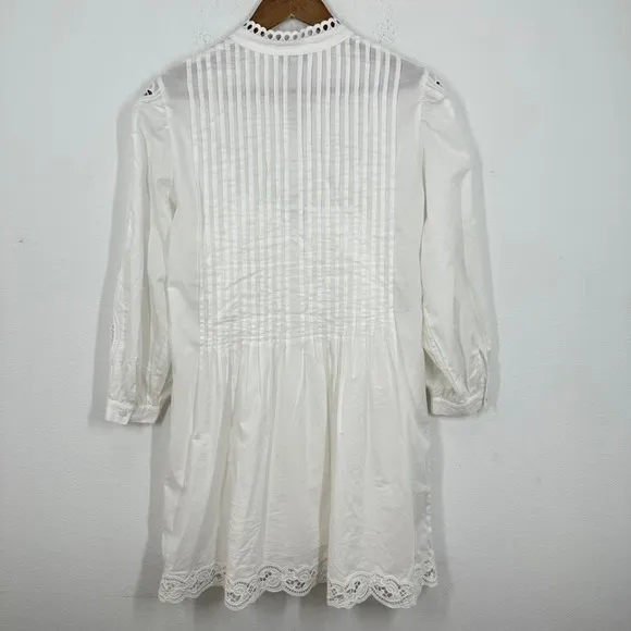 Madewell White Lace‎ Crochet Tuxedo Pleat Tunic Dress XL Cottagecore Cute NWT - Image 4