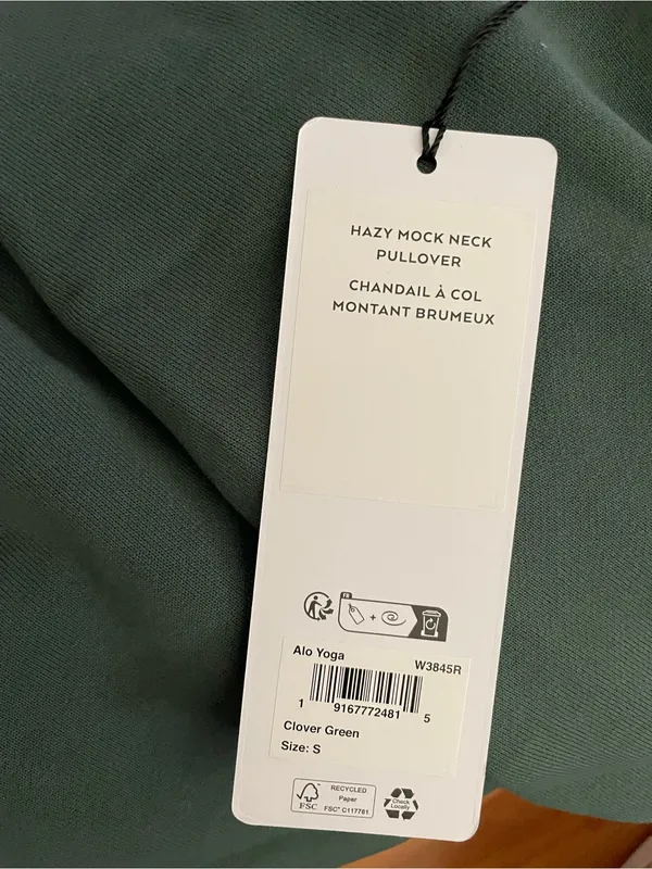 Alo Yoga NWT Hazy Mock Neck Pullover Sweatshirt Pockets in Clover Green Size S - Image 6