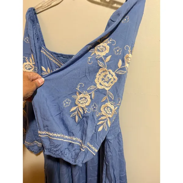Savanna Jane Babydoll Dress 1X Blue New Floral Embroidered‎ Boho Puff Sleeve - Image 12