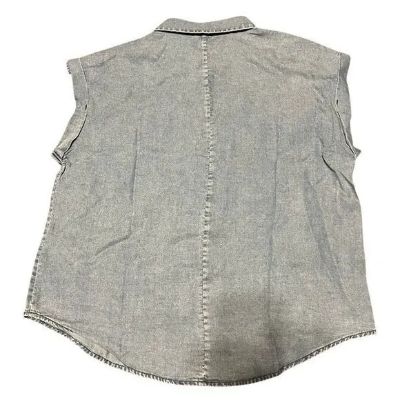 BUFFALO David Bitton Button Down Women XXL Light‎ Wash Blue Lyocell Cap Sleeve - Image 6