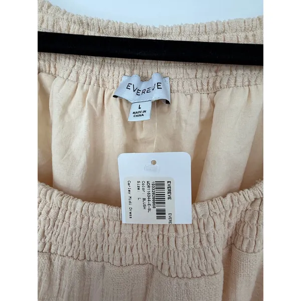 Evereve Carly Blush Cotton Tiered Midi Dress Puff Sleeve Cottage Size Large NWT - Image 5
