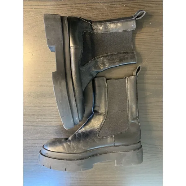 Zara Treaded Chelsea Boots Womens‎ Size 37 Black Chunky Lug Y2k Boho - Image 2