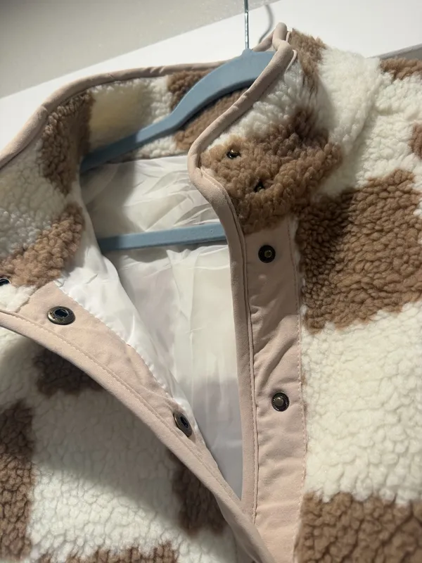 Checkered Sherpa Jacket Brown Size M - Image 5