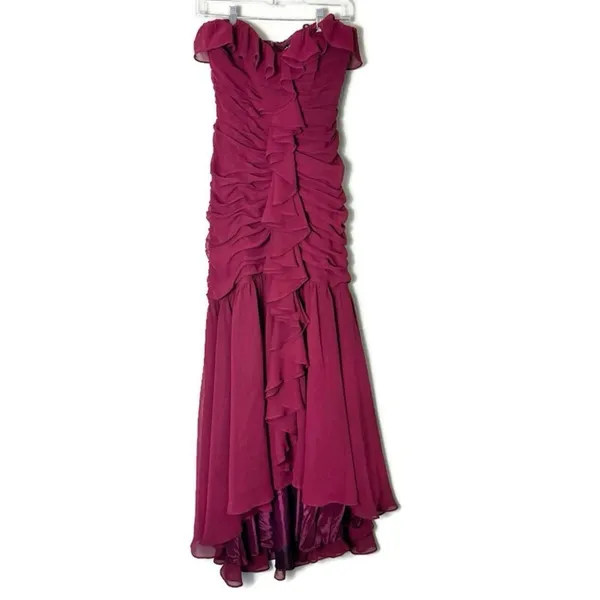 Jill Stuart Burgundy Ruffled Strapless Chiffon Dress Size 6 - Image 3