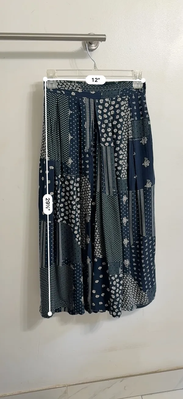 PRE-OWNED Pop England Blue Patchwork Culottes Wide Leg w/ Pockets Pants 1 - Image 13