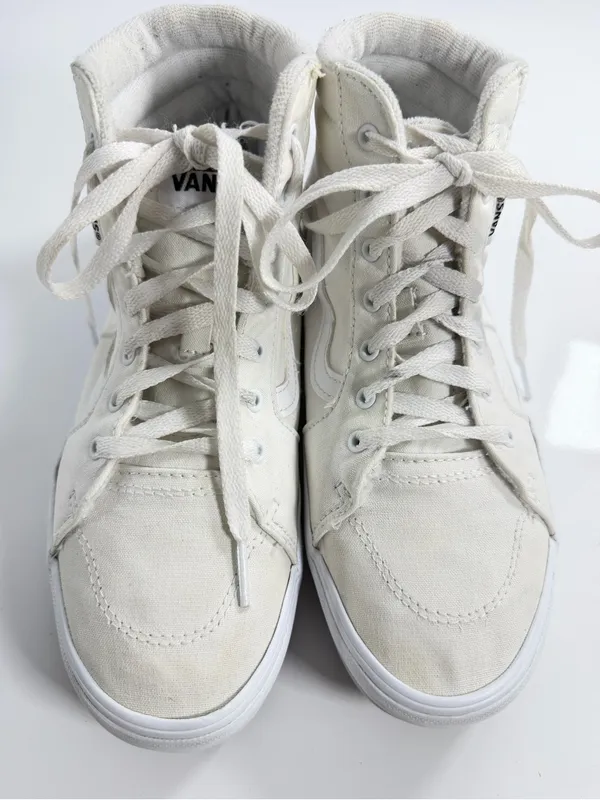 Vans Sk8-Hi High Top Sneakers Off-White‎ Cream Canvas Mens 6.5 Womens 8.0 - Image 7