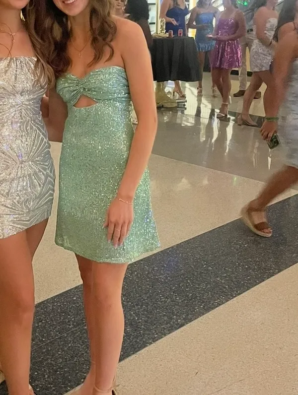 Hello Molly SPARKLES FLYING SEQUINS MINI DRESS SAGE - Image 3