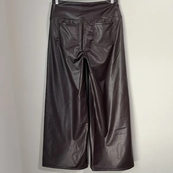 Halara Faux Leather Wide Leg Pants Womens Large High Waisted Chocolate Brown NWT - Image 4