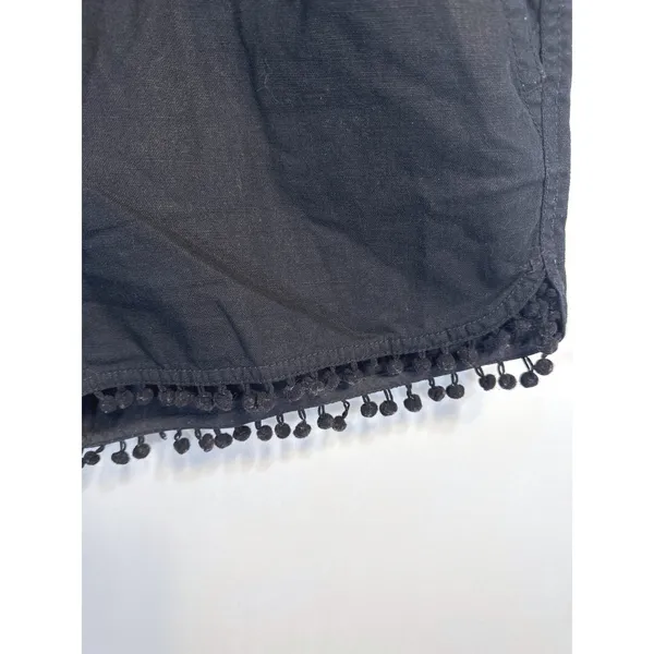 J.Crew Black Linen Cotton Pom Pom Trim Shorts Womens Small Coastal Beachy Preppy - Image 4