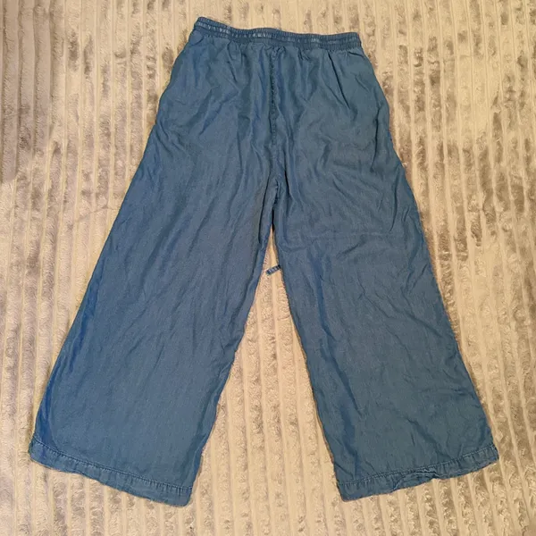 Workshop Republic Clothing Blue Lyocell Wide Leg Chambray Drawstring Pants Small - Image 8
