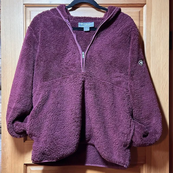 Ariat Womens Maroon Berber Sherpa Hoodie Sweatshirt Jacket Size Medium Cozy Warm - Image 4