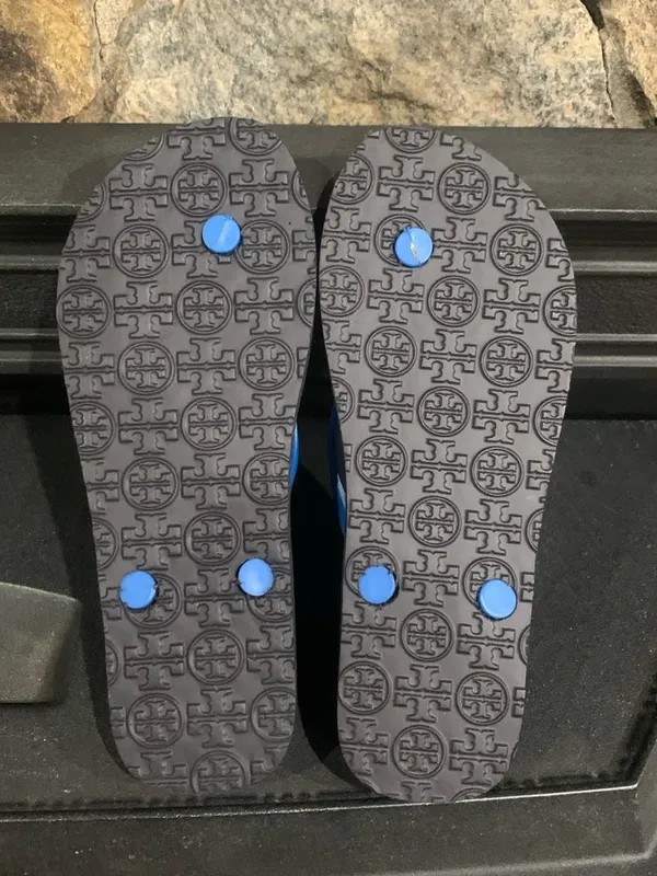Tory Burch Stacked 'T' Flip Flops Surf Blue 4 Women's Size 5M L11 - Image 4