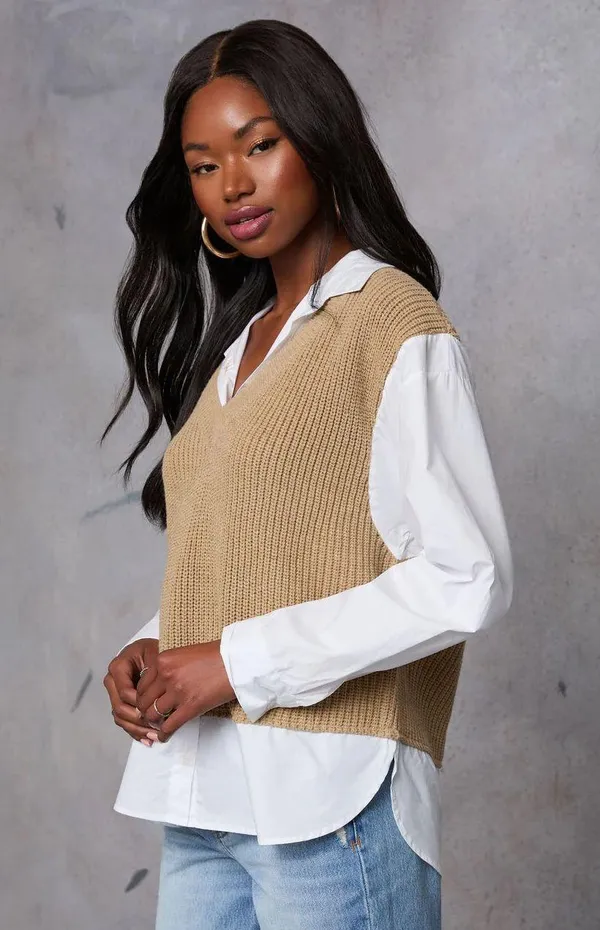 VICI Iced Chai Long Sleeve Sweater Vest Top - Image 2