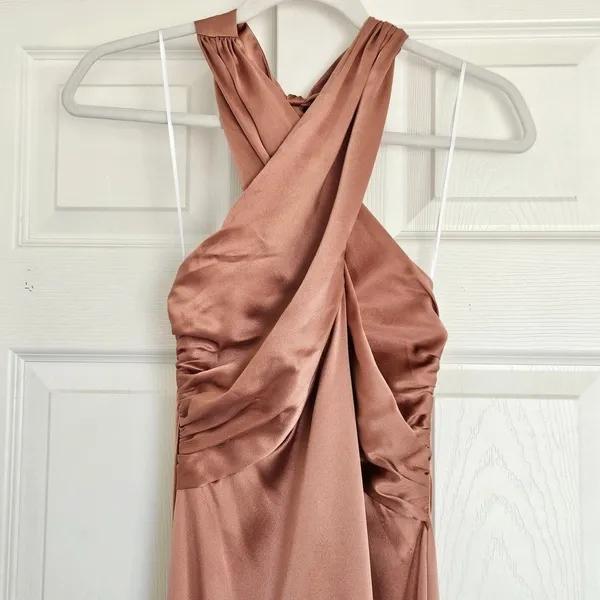 Reformation Maddison Silk Dress Praline Pink Brown Halter Midi Womens 12 NEW - Image 5