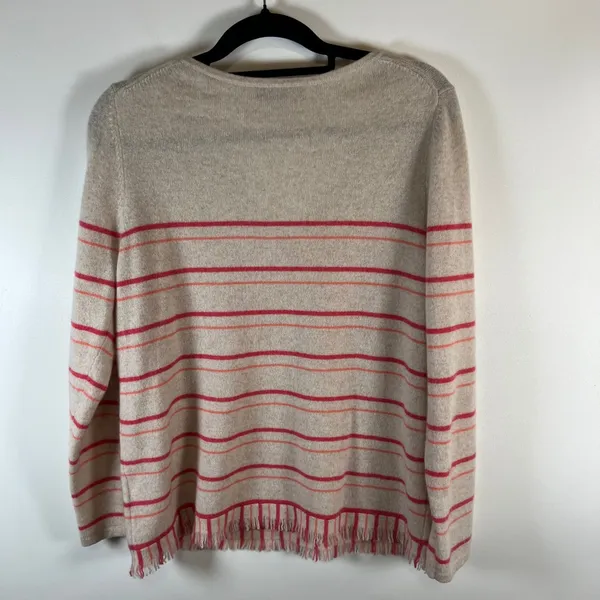 Charter‎ Club Luxury Cashmere Striped V Neck Sweater Women's Size L Fringe - Image 6