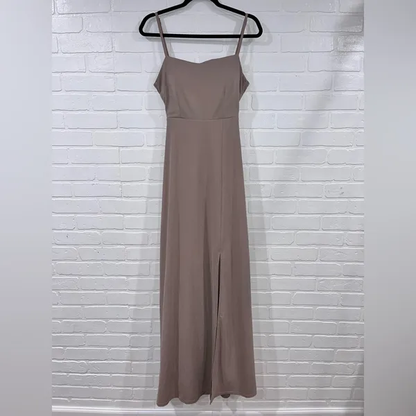 Birdy Grey Benny Dress in Crepe Taupe Bow Back Gown - Image 5