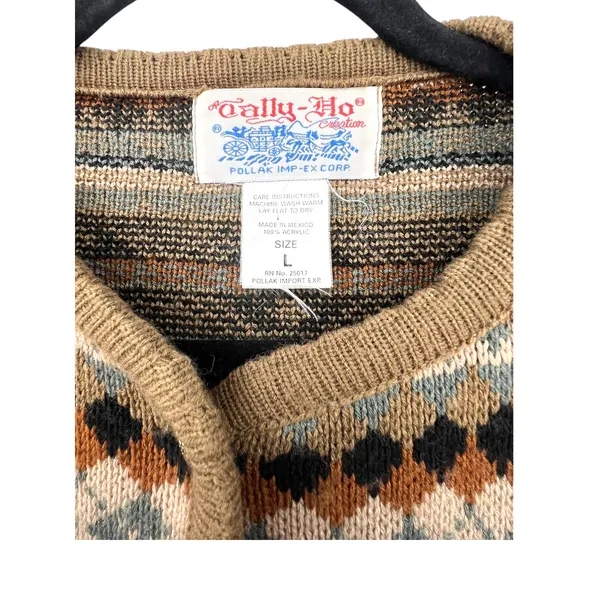 Tally-Ho Vintage L Aztec print cardigan wool blend Cardigan Knit 70's Womens - Image 3
