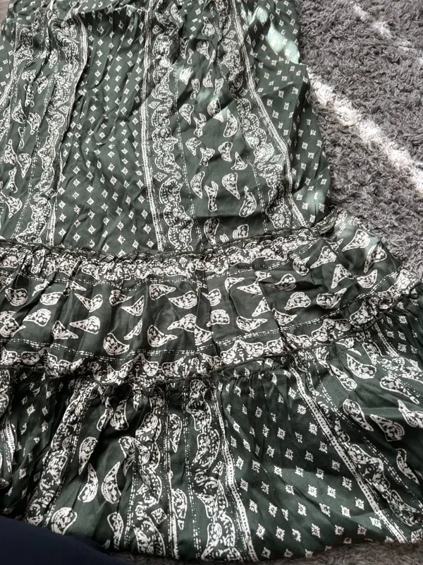 World Market Women's Cotton Tired Maxi Summer Halter Printed Dress Green New S/M - Image 9