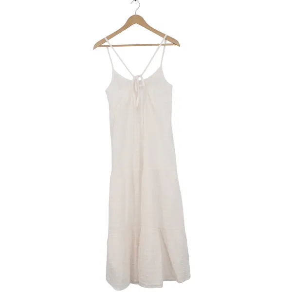 Madewell White Cotton Clip Dot Tiered Midi Dress Tie Back Sleeveless Small - Image 5