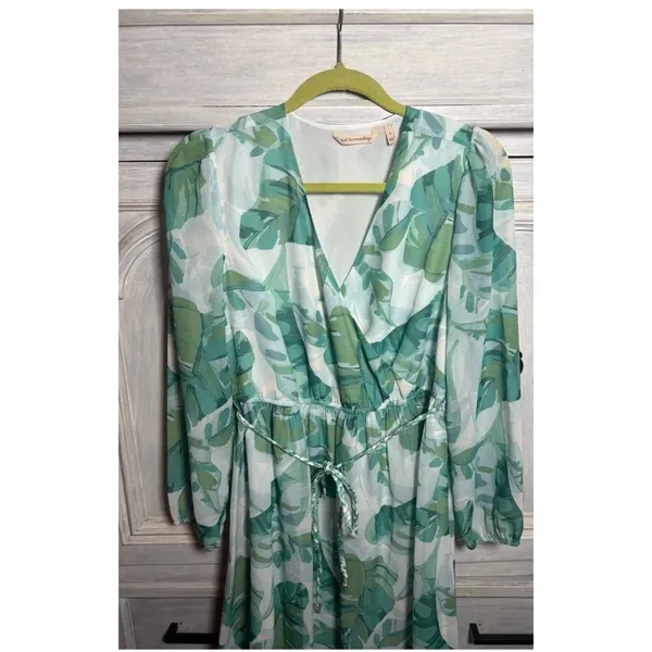 Soft Surroundings Kaia Maxi Dress Large Palm Print Flowy Faux Wrap Effortless - Image 6